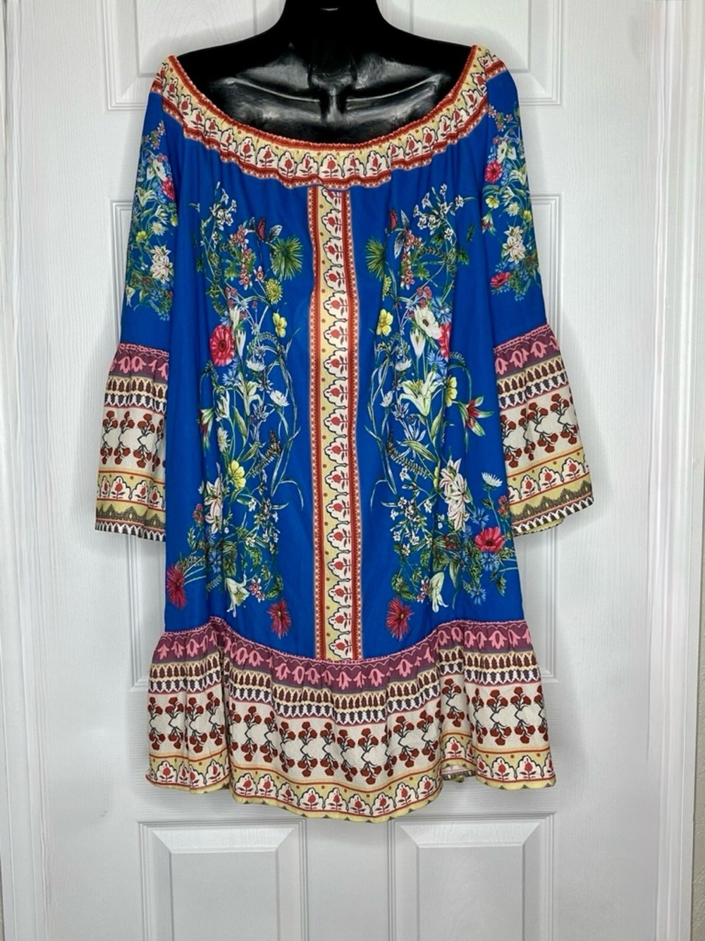 Umgee Womens Off the Shoulder BOHO Bell Sleeve Butterfly Floral Dress Sz L - Picture 4 of 7